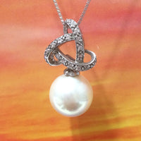 Unique Gorgeous Hawaiian White Shell Pearl Necklace, Sterling Silver White Shell Pearl CZ Pendant, N2926 Birthday Mom Wife Mother Gift