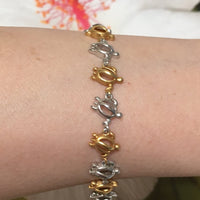 Unique Hawaiian 2-Tone Sea Turtle Bracelet, Sterling Silver Yellow-Gold Plated 2-Tone Turtle Bracelet, B3117 Birthday Mom Mother Gift