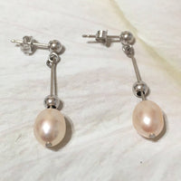 Beautiful Hawaiian Genuine White Pearl Earring, 14KT Solid White-Gold White Pearl Dangle Earring, E5585 Birthday Mom Gift, Island Jewelry