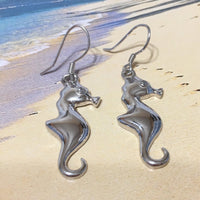 Unique Hawaiian Large Seahorse Earring, Sterling Silver Sea Horse Dangle Earring, E4155A Birthday Wife Mom Mother Gift, Island Jewelry