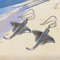 Boucles d'oreilles uniques en forme de raie pastenague hawaïenne de très grande taille, boucles d'oreilles pendantes en argent sterling, cadeau d'anniversaire pour femme, maman, mère, bijoux des îles, E4153A