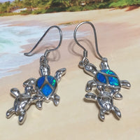 Boucles d'oreilles uniques et magnifiques en forme de tortue de mer pour maman et bébé, en argent sterling, avec opale bleue et 2 tortues, cadeau d'anniversaire pour maman E9382