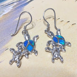 Boucles d'oreilles uniques et magnifiques en forme de tortue de mer pour maman et bébé, en argent sterling, avec opale bleue et 2 tortues, cadeau d'anniversaire pour maman E9382