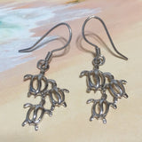 Boucles d'oreilles hawaïennes uniques pour maman et 2 bébés tortues de mer, boucles d'oreilles pendantes en argent sterling avec 3 tortues, cadeau d'anniversaire pour femme et maman E4151A