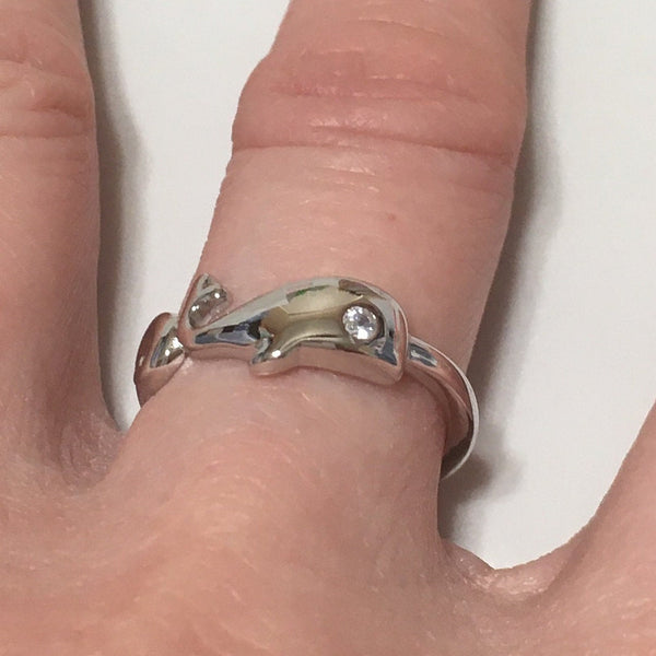 Unique Pretty Hawaiian Humpback Whale Ring, Sterling Silver Baby Humpback Whale CZ Eye Ring, R2369 Mother Birthday Mom Gift