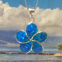 Magnifique collier Plumeria en opale bleue hawaïenne, pendentif en argent sterling avec fleur de Plumeria en opale bleue, cadeau d'anniversaire pour maman N6006