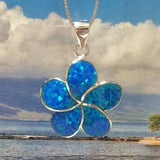 Magnifique collier et boucles d'oreilles en opale bleue hawaïenne Plumeria, pendentif en argent sterling en forme de fleur de Plumeria en opale, cadeau d'anniversaire pour maman N6006