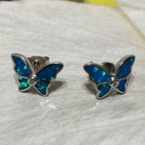 Unique Beautiful Hawaiian Blue Opal Butterfly Earring, Sterling Silver Blue Opal Butterfly CZ Stud Earring E8145 Mother Birthday Mom Gift