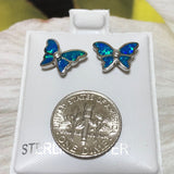 Unique Beautiful Hawaiian Blue Opal Butterfly Earring, Sterling Silver Blue Opal Butterfly CZ Stud Earring E8145 Mother Birthday Mom Gift