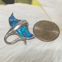 Unique Gorgeous Hawaiian Large Blue Opal Manta Ray Necklace, Sterling Silver Opal Manta Ray Pendant, N2162B Birthday Mom Gift, Statement PC