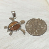 Beautiful Hawaiian Genuine Koa Wood Sea Turtle Necklace, Sterling Silver Koa Wood Turtle Pendant, N8169 Birthday Mom Gift, Statement PC