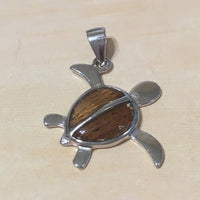 Beautiful Hawaiian Genuine Koa Wood Sea Turtle Necklace, Sterling Silver Koa Wood Turtle Pendant, N8169 Birthday Mom Gift, Statement PC