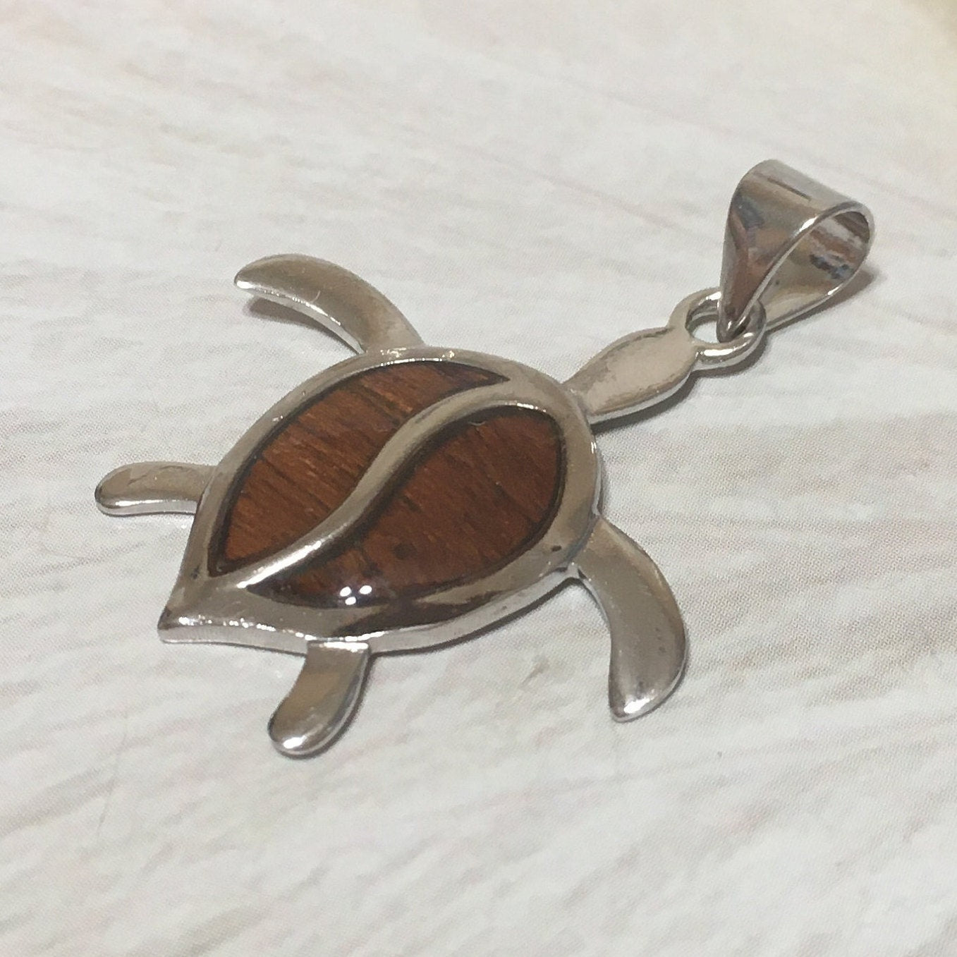 Gorgeous Hawaiian Large Genuine Koa Wood Sea Turtle Necklace, Sterling Silver Koa Wood Turtle Pendant, N8172 Birthday Mother Gift