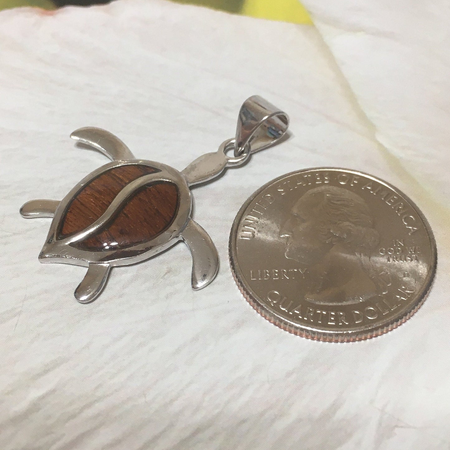 Gorgeous Hawaiian Large Genuine Koa Wood Sea Turtle Necklace, Sterling Silver Koa Wood Turtle Pendant, N8172 Birthday Mother Gift