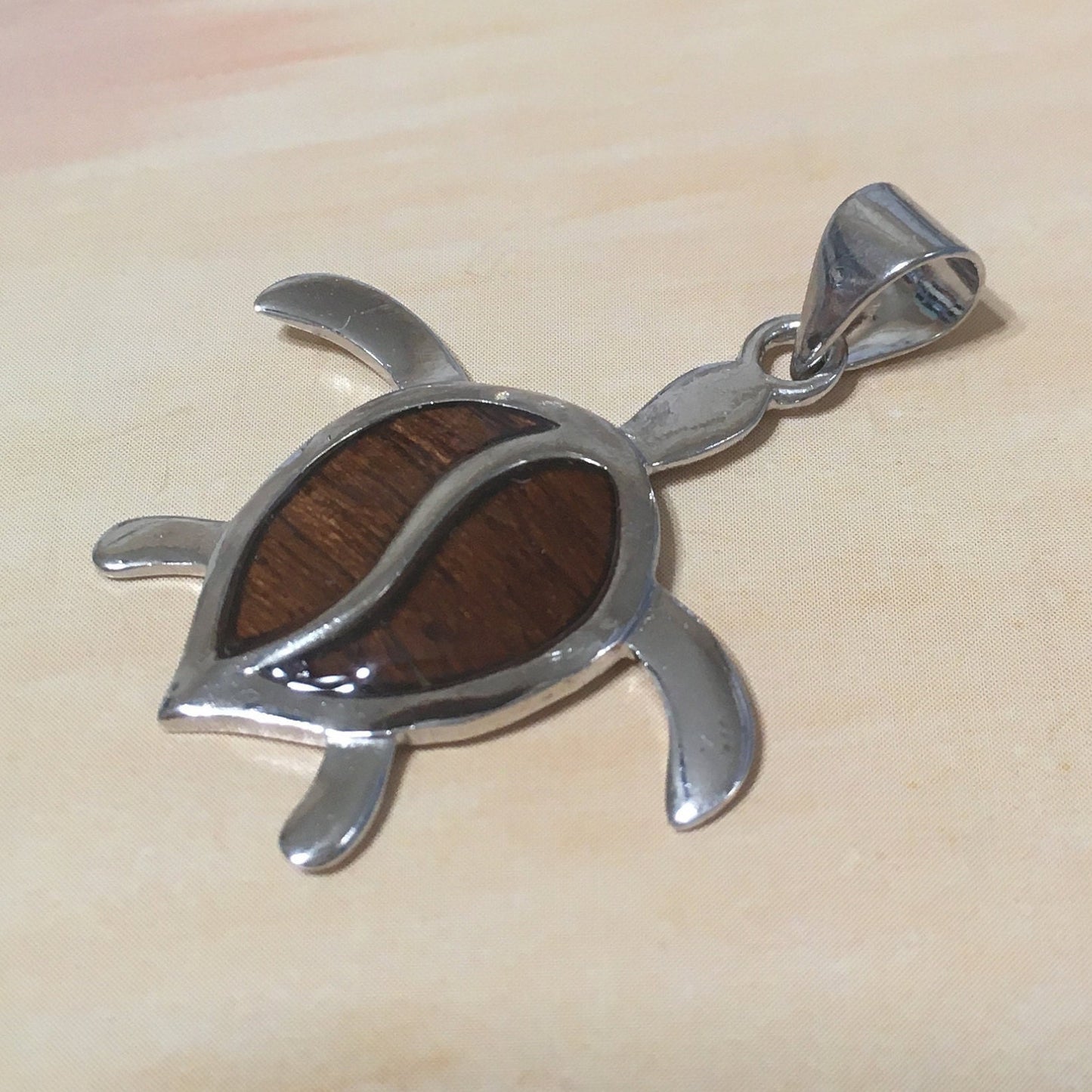 Gorgeous Hawaiian Large Genuine Koa Wood Sea Turtle Necklace, Sterling Silver Koa Wood Turtle Pendant, N8172 Birthday Mother Gift