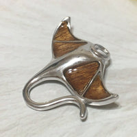 Gorgeous Hawaiian Large Genuine Koa Wood Manta Ray Necklace, Sterling Silver Koa Wood Manta Ray Pendant, N8180 Birthday Mom Mother Gift