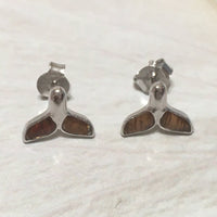 Unique Hawaiian Genuine Koa Wood Whale Tail Earring, Sterling Silver Koa Wood Whale Tail Stud Earring, E8191 Mother Wife Mom Gift