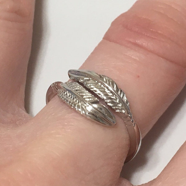 Unique Beautiful Hawaiian Double Feather Ring, Sterling Silver Feather of Protection Ring, R2375 Birthday Mother Mom Gift