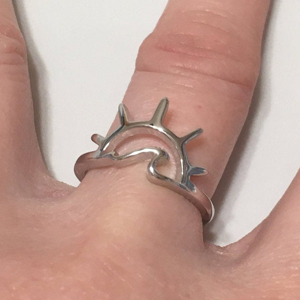 Unique Hawaiian Sun & Ocean Wave Ring, Sterling Silver Sun Wave Ring, Island Jewelry, R2366 Mother Birthday Mom Wife Gift, Stackable Ring