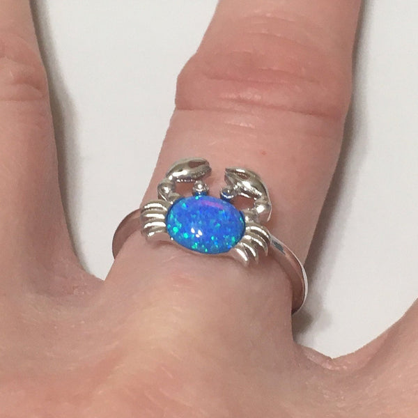 Unique Beautiful Hawaiian Blue Opal Crab Ring, Sterling Silver Blue Opal Crab Ring, Island Jewelry, R2364 Mother Birthday Mom Wife Gift