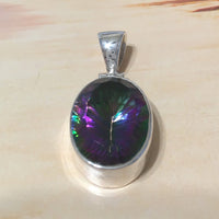 Gorgeous Hawaiian Large Genuine Rainbow Mystic Topaz Necklace, Sterling Silver Rainbow Topaz Pendant, N8242 Mother Birthday Mom Gift