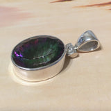 Gorgeous Hawaiian Large Genuine Rainbow Mystic Topaz Necklace, Sterling Silver Rainbow Topaz Pendant, N8242 Mother Birthday Mom Gift