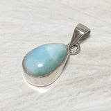 Beautiful Hawaiian Genuine Larimar Rain Drop Necklace, Sterling Silver Pear-Shape Natural Larimar Pendant, N8244 Mother Birthday Mom Gift