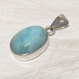 Magnifique collier hawaïen en véritable larimar, pendentif en argent sterling en larimar naturel à taille ovale, cadeau d'anniversaire pour maman N8245