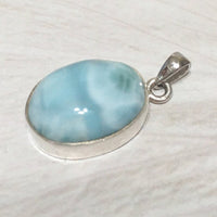 Beautiful Hawaiian Genuine Larimar Necklace, Sterling Silver Oval-Cut Natural Larimar Pendant, N8247 Mother Birthday Mom Gift