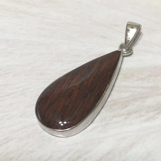 Collier unique et magnifique en véritable bois de koa hawaïen avec pendentif en forme de goutte de pluie, en argent sterling, cadeau d'anniversaire pour maman, N8268