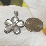 Gorgeous Hawaiian Large Plumeria Earring and Necklace, Sterling Silver Plumeria Flower CZ Pendant N6003 Birthday Mother Mom Gift