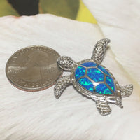 Superbes boucles d'oreilles et collier en forme de tortue de mer hawaïenne de grande taille, pendentif en argent sterling avec opale bleue, cadeau d'anniversaire pour maman, épouse, mère, N6023S