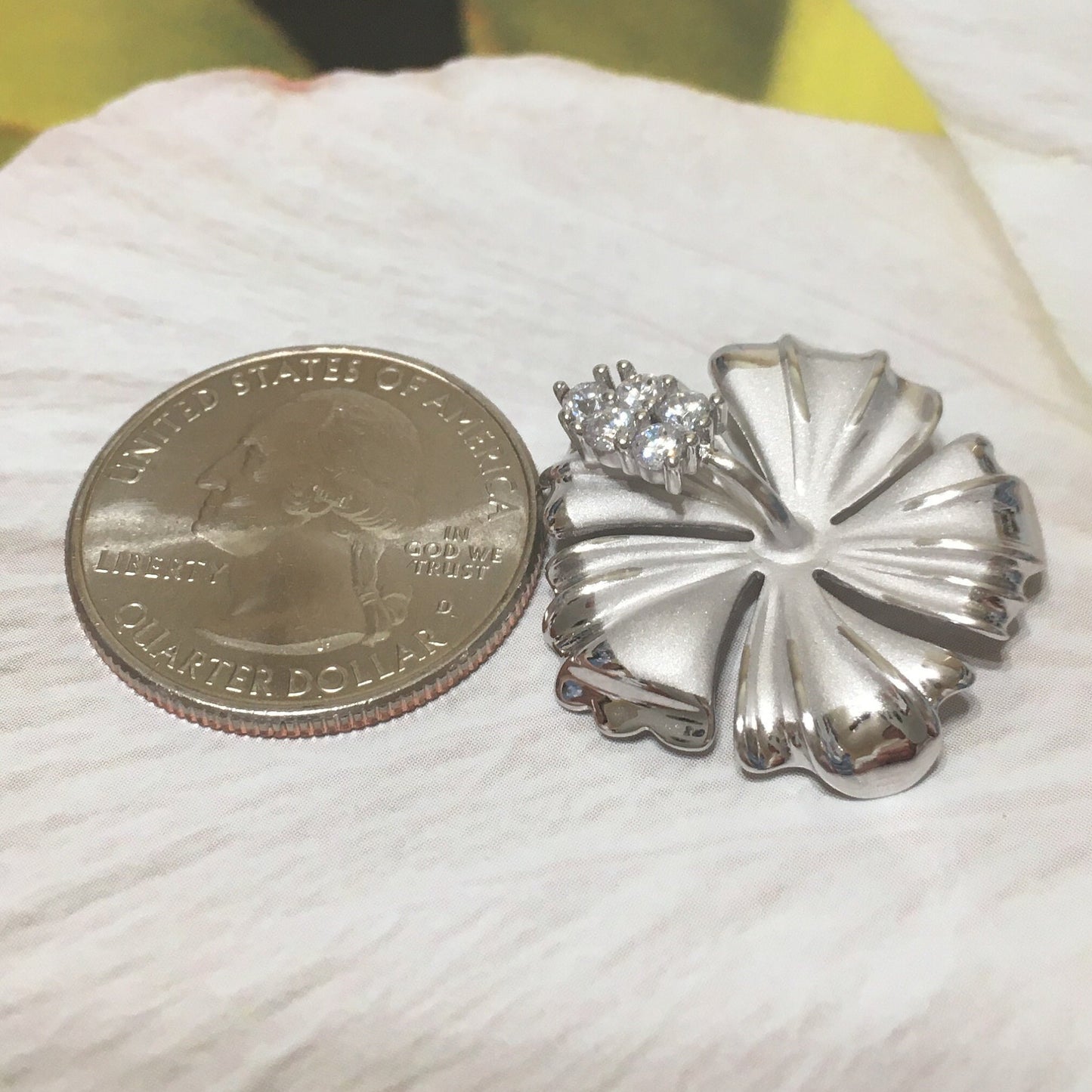 Gorgeous Hawaiian Large Hibiscus Necklace, Official Hawaii State Flower, Sterling Silver Hibiscus CZ Pendant, N6135 Birthday Mother Gift