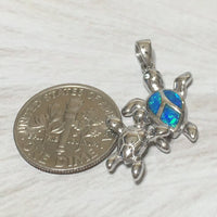 Magnifique collier et boucles d'oreilles tortue de mer hawaïenne maman et bébé, pendentif tortue en argent sterling opale bleue N6157S Cadeau d'anniversaire pour maman