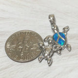 Magnifique collier et boucles d'oreilles tortue de mer hawaïenne maman et bébé, pendentif tortue en argent sterling opale bleue N6157S1 cadeau d'anniversaire pour maman