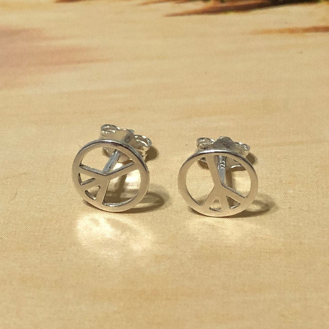 Unique Pretty Hawaiian Peace Sign Earring, Sterling Silver Peace Sign Stud Earring, E8132 Birthday Mom Wife Mother Gift, Island Jewelry