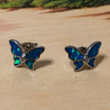 Unique Beautiful Hawaiian Blue Opal Butterfly Earring, Sterling Silver Blue Opal Butterfly CZ Stud Earring E8145 Mother Birthday Mom Gift