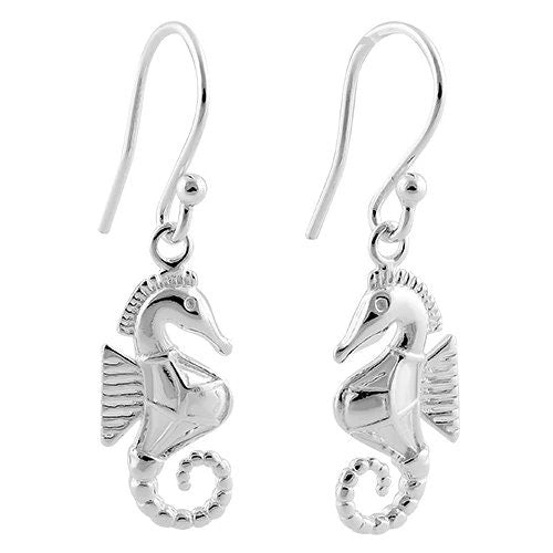 Unique Hawaiian Seahorse Earring, Sterling Silver Sea Horse Dangle Earring, E8136 Birthday Wife Mom Mother Gift, Island Jewelry