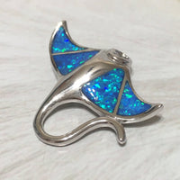 Unique Gorgeous Hawaiian Large Blue Opal Manta Ray Necklace, Sterling Silver Opal Manta Ray Pendant, N2162B Birthday Mom Gift, Statement PC