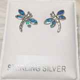 Unique Hawaiian Blue Opal Dragonfly Earring, Sterling Silver Blue Opal Dragonfly Stud Earring, E4145A Mother Birthday Mom Gift