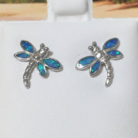 Unique Hawaiian Blue Opal Dragonfly Earring, Sterling Silver Blue Opal Dragonfly Stud Earring, E4145A Mother Birthday Mom Gift