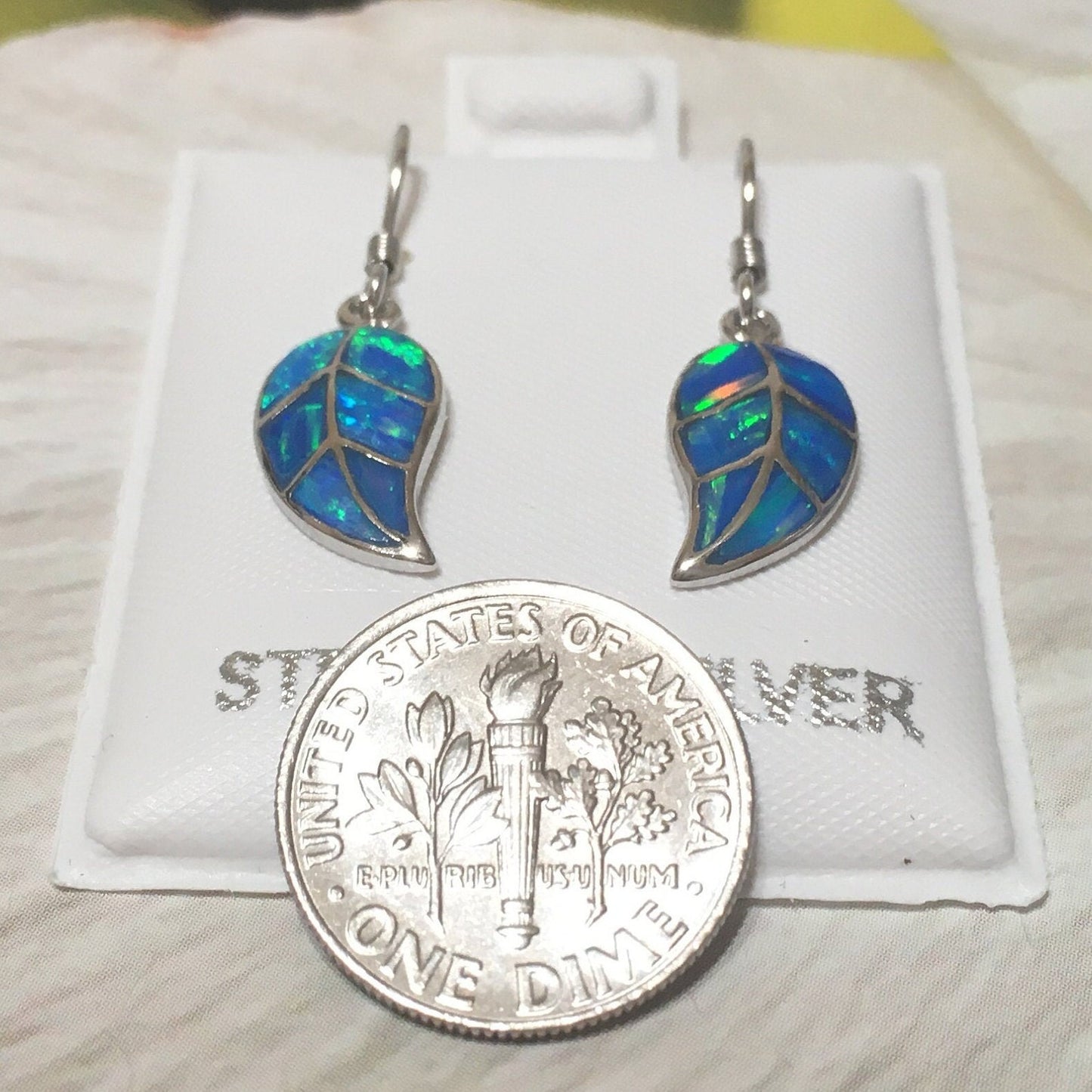 Unique Hawaiian Blue Opal Maile Leaf Earring, Sterling Silver Blue Opal Maile Leaf Dangle Earring, E4199 Birthday Mom Wife Mother Gift