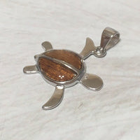 Beautiful Hawaiian Genuine Koa Wood Sea Turtle Necklace, Sterling Silver Koa Wood Turtle Pendant, N8169 Birthday Mom Gift, Statement PC