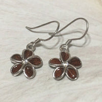 Unique Hawaiian Genuine Koa Wood Plumeria Earring, Sterling Silver Koa Wood Plumeria CZ Dangle Earring, E8188 Birthday Mom Mother Gift