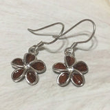 Unique Hawaiian Genuine Koa Wood Plumeria Earring, Sterling Silver Koa Wood Plumeria CZ Dangle Earring, E8188 Birthday Mom Mother Gift