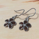 Unique Hawaiian Genuine Koa Wood Plumeria Earring, Sterling Silver Koa Wood Plumeria CZ Dangle Earring, E8188 Birthday Mom Mother Gift