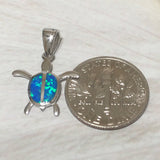 Pretty Hawaiian Blue Opal Sea Turtle Necklace, Sterling Silver Opal Turtle Charm Pendant, N2012 Birthday Mother Mom Gift, Island Jewelry