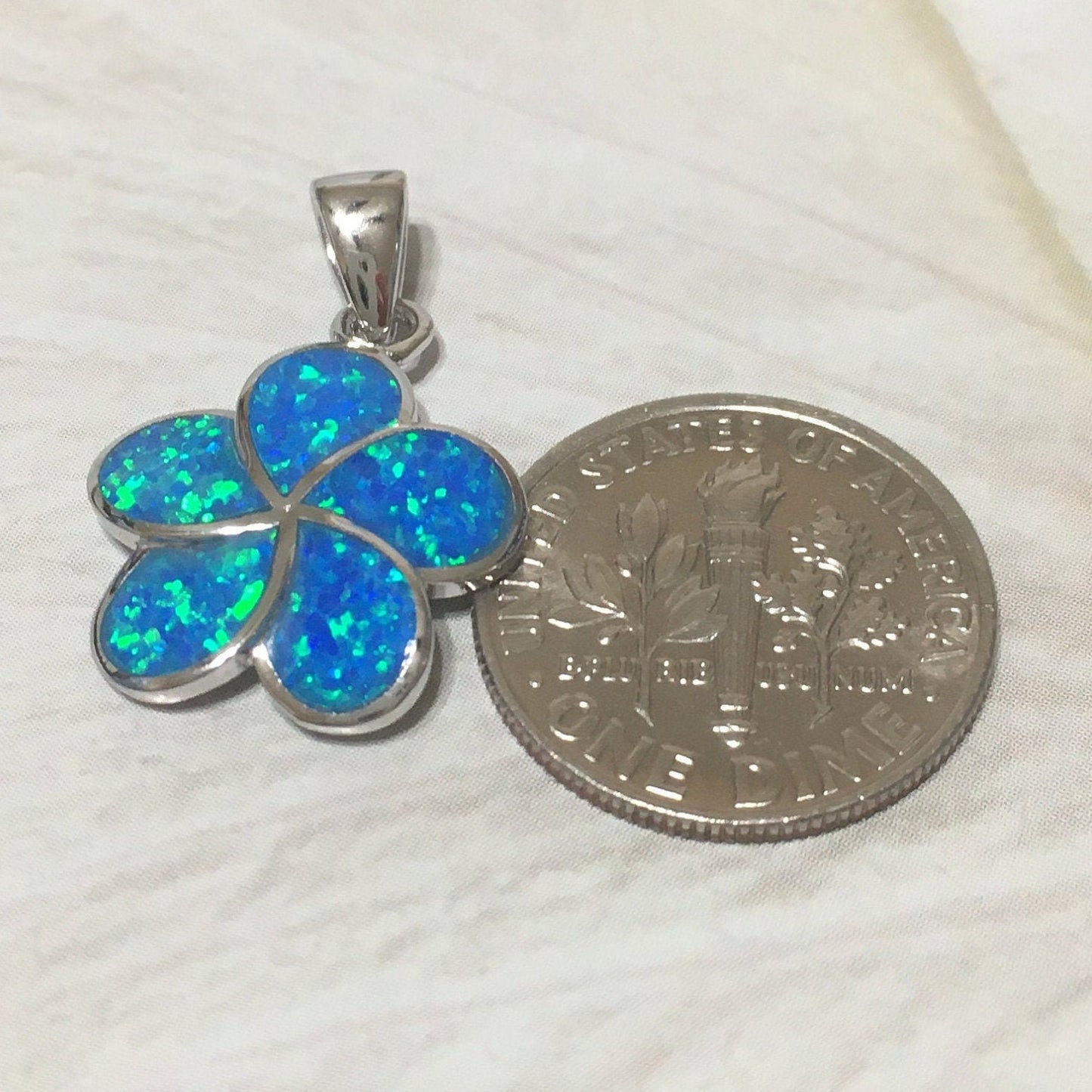 Beautiful Hawaiian Blue Opal Plumeria Necklace and Earring, Sterling Silver Blue Opal Plumeria Flower Charm Pendant N2032S Birthday Mom Gift - Hawaii Treasures Shop