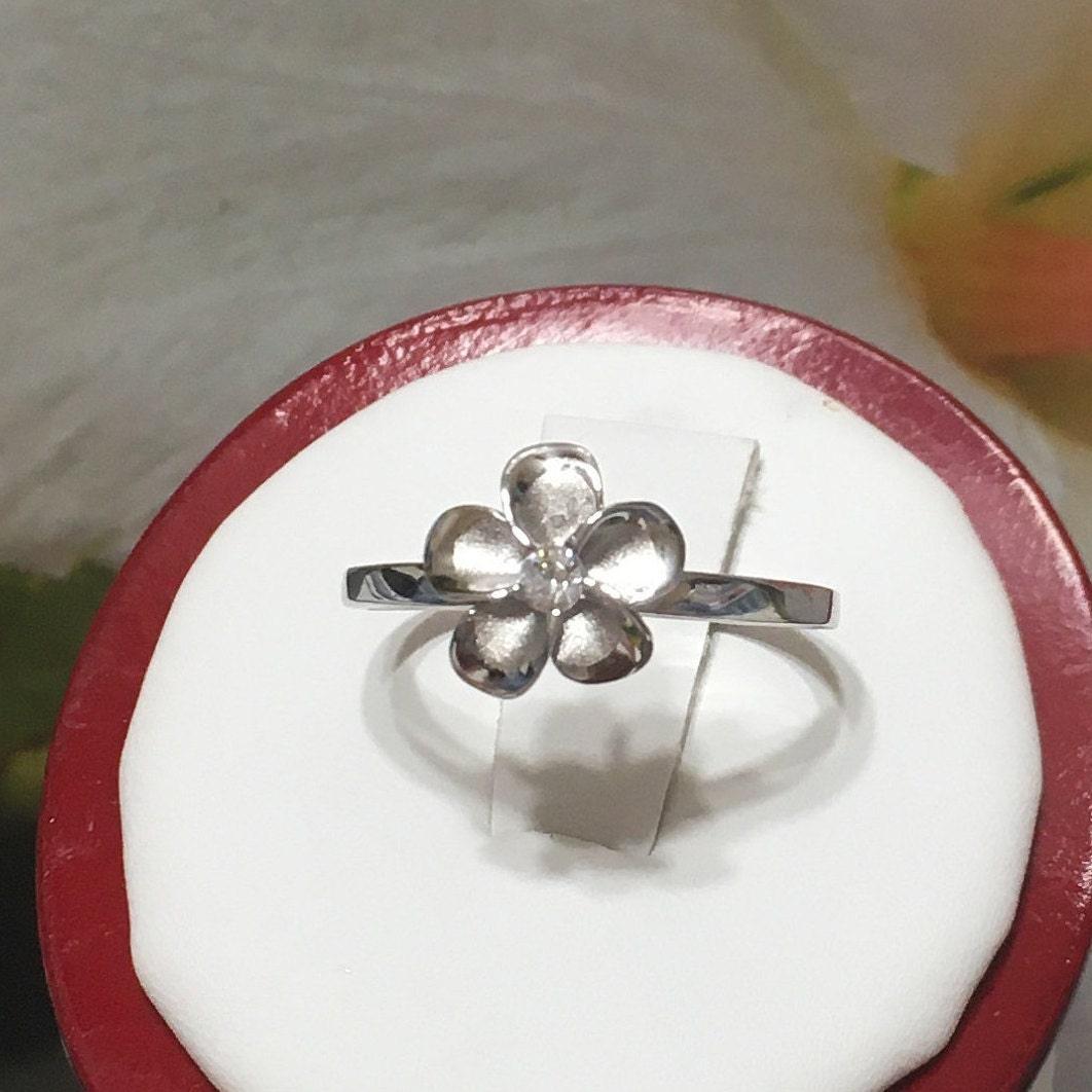 Pretty Hawaiian Plumeria Ring, Sterling Silver Plumeria Flower CZ Ring, R1038 Birthday Wife Mom Girl Mother Gift, Island Jewelry - Hawaii Treasures Shop