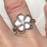 Beautiful Hawaiian Plumeria Ring, Sterling Silver Plumeria CZ Ring, R1059 Birthday Anniversary Mom Wife Girlfriend Mother Gift